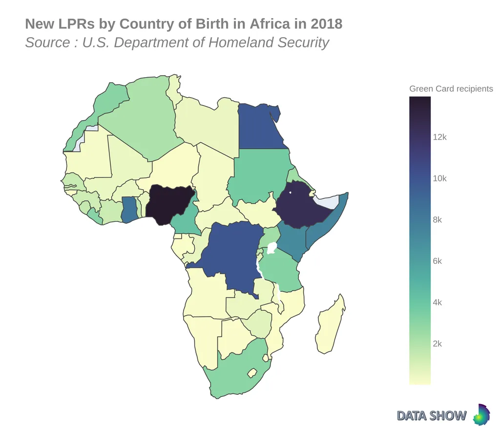 Persons Obtaining Lawful Permanent Resident Status by Country of Birth in Africa in 2018 - Map Persons Obtaining Lawful Permanent Resident Status by Country of Birth in Africa in 2018 - Map