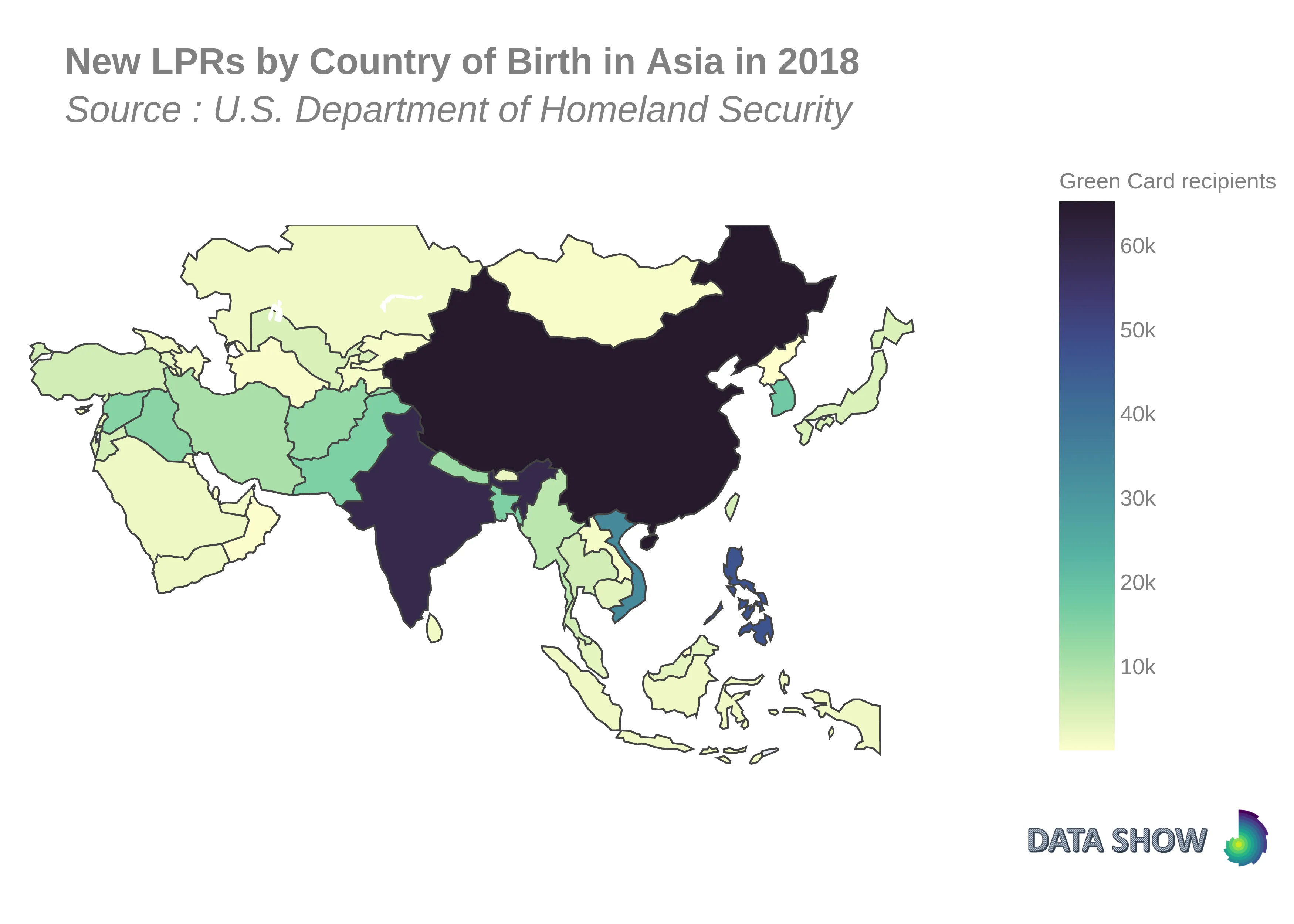 Persons Obtaining Lawful Permanent Resident Status by Country of Birth in Asia in 2018 - Map Persons Obtaining Lawful Permanent Resident Status by Country of Birth in Asia in 2018 - Map