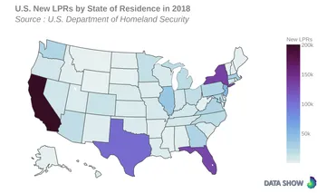 U.S. New Lawful Permanent Residents by State of Residence in 2018 - Map