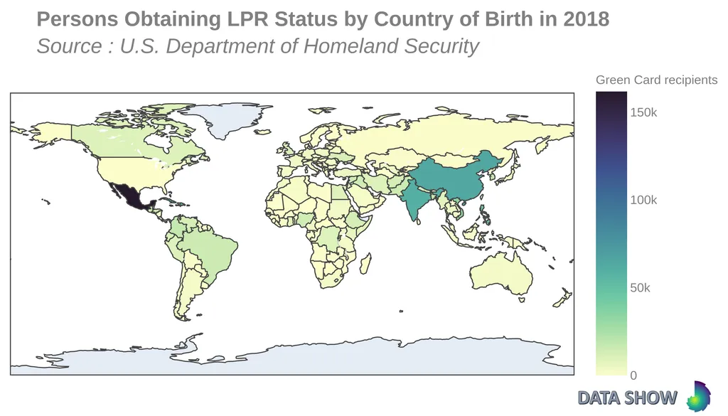 Persons Obtaining Lawful Permanent Resident Status by Region and Country of Birth in 2018 - Map Persons Obtaining Lawful Permanent Resident Status by Region and Country of Birth in 2018 - Map