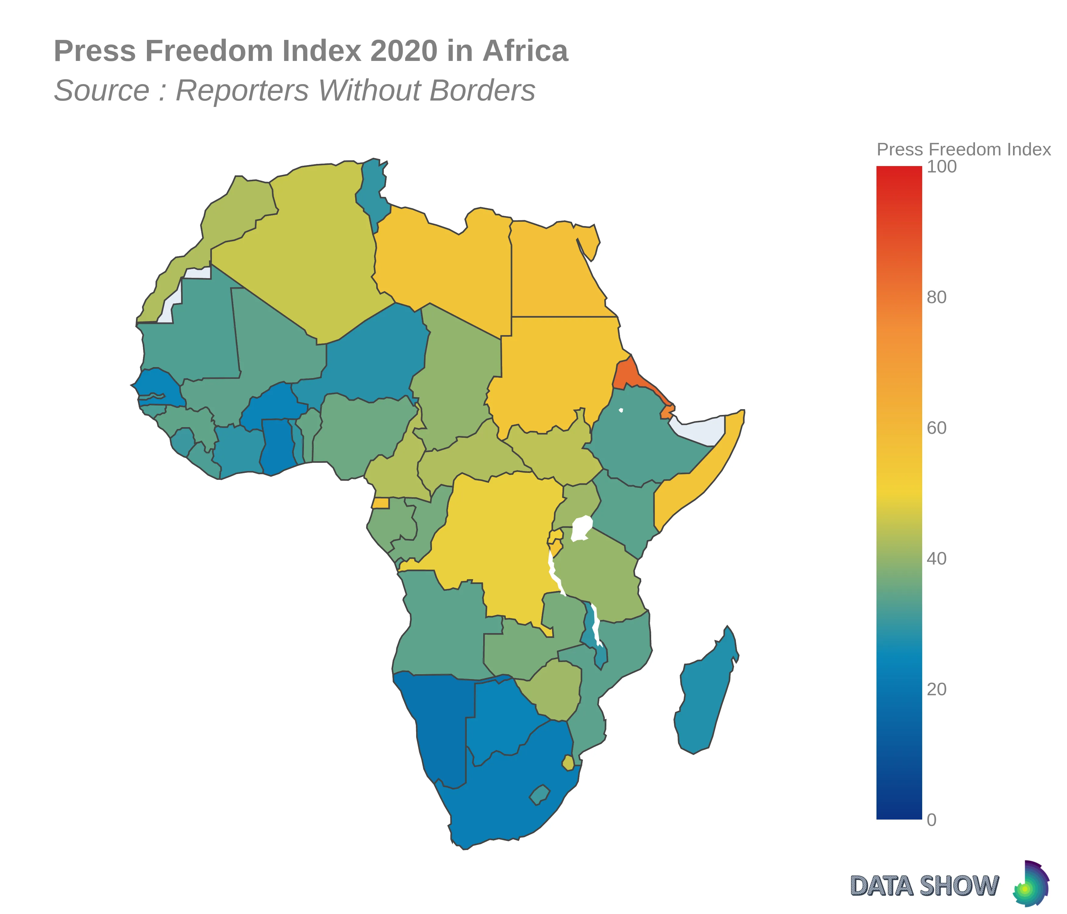Press Freedom Index 2020 in Africa World Press Freedom Index - Africa Map