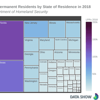 U.S. New Lawful Permanent Residents by State of Residence in 2018 - Treemap