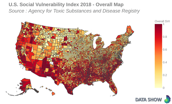 U.S. Social Vulnerability Index 2018 - Overall Map