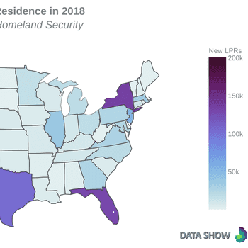 U.S. New Lawful Permanent Residents by State of Residence in 2018 - Map