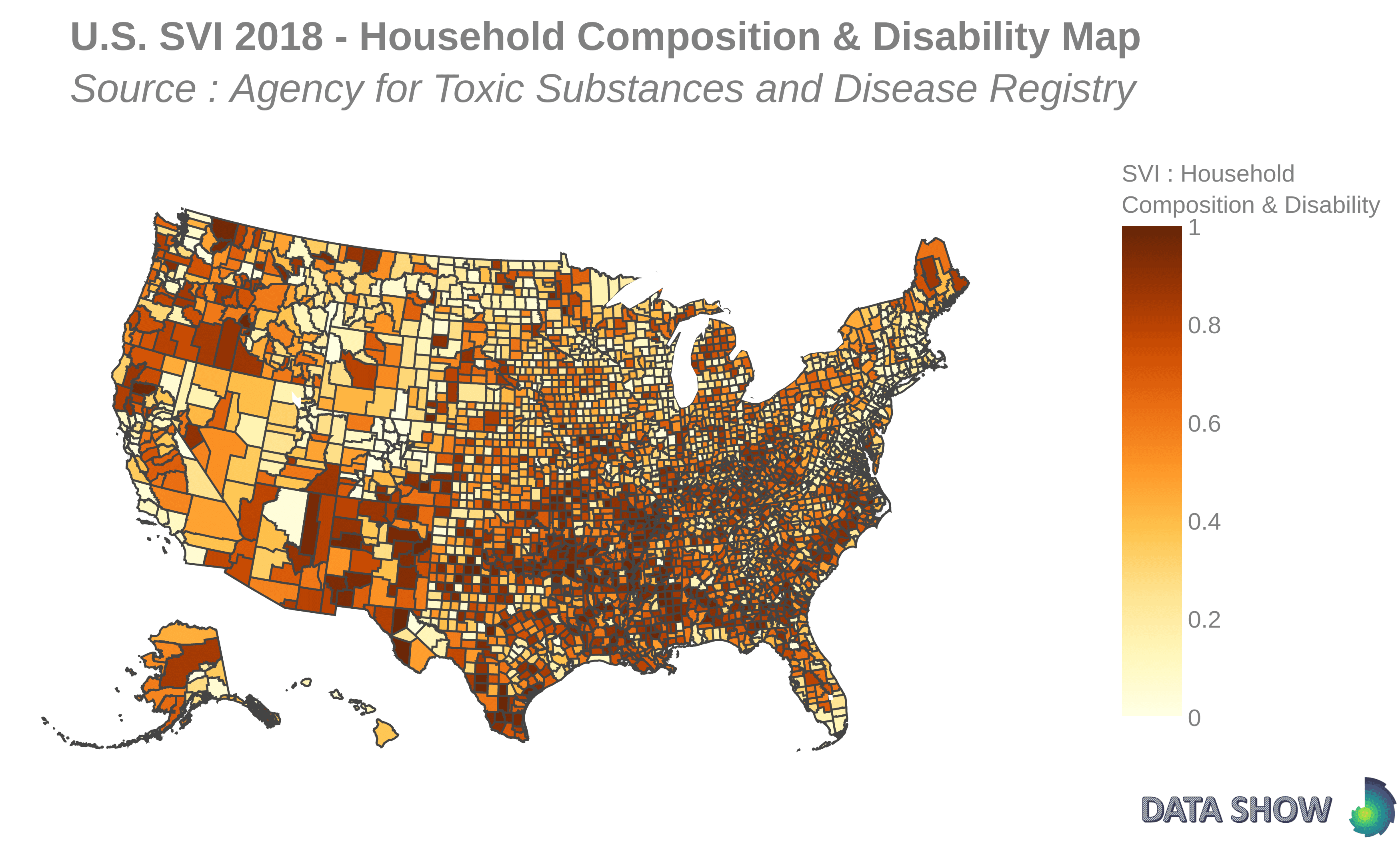 U.S. Social Vulnerability Index 2018 : Household Composition & Disability Map