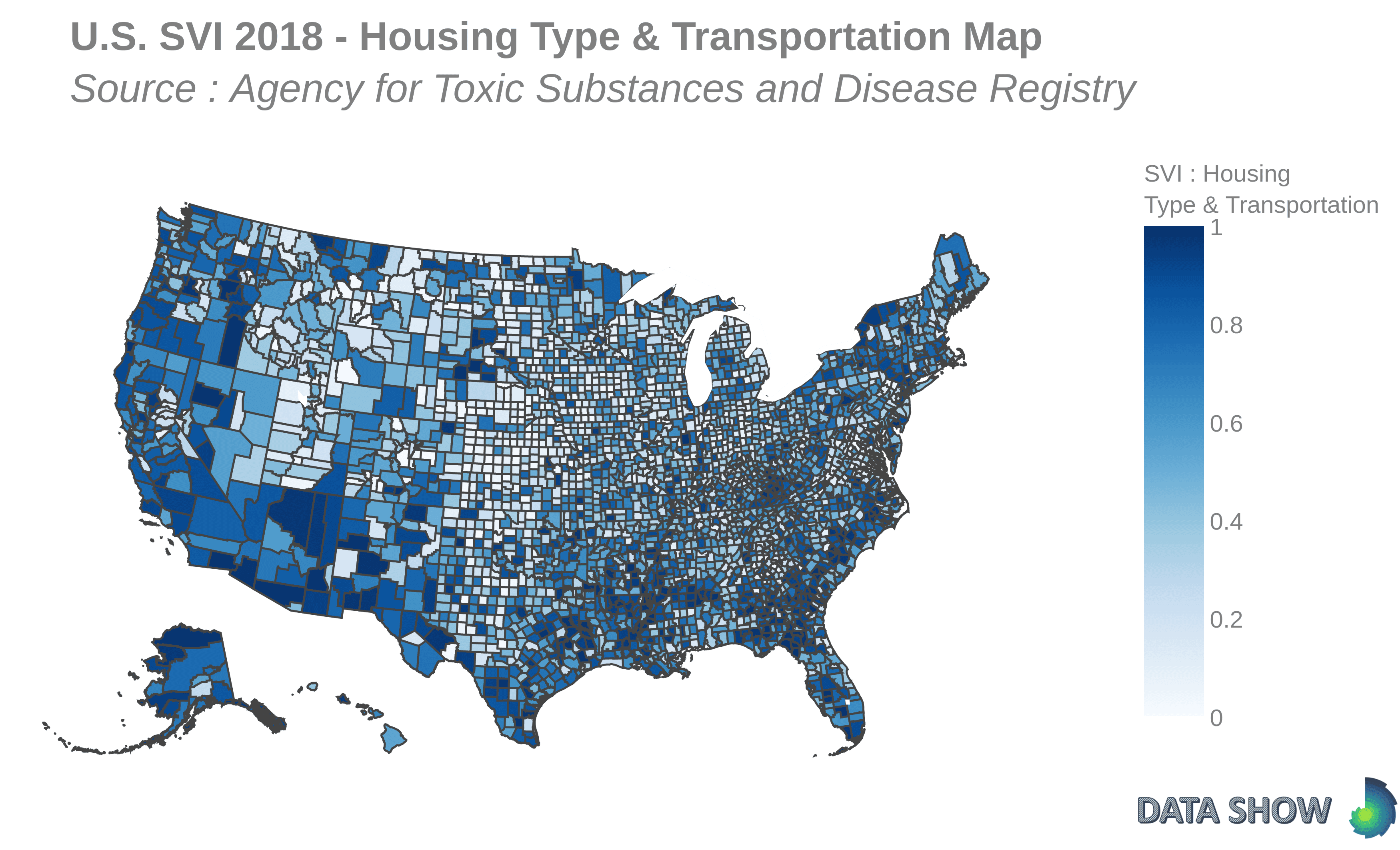 U.S. Social Vulnerability Index 2018 : Housing Type & Transportation Map
